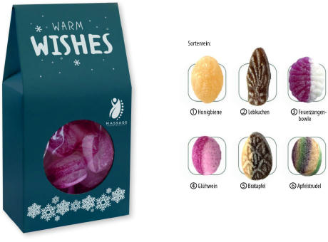 Beutelschachtel mit Weihnachtsbonbons,   60 g, Inhalt: Bonbon Lebkuchen bedrucken