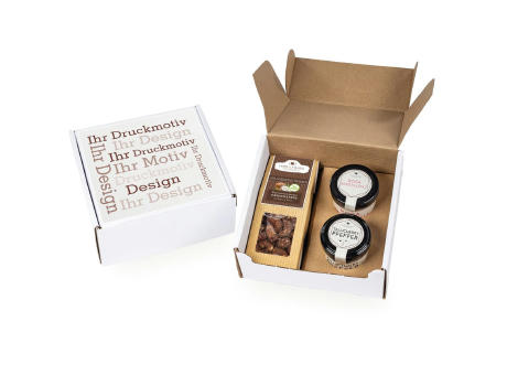 Product image Geschenkkarton mit 1 Faltschachteln und 2 Gourmet Gewürzen im Glas bedrucken