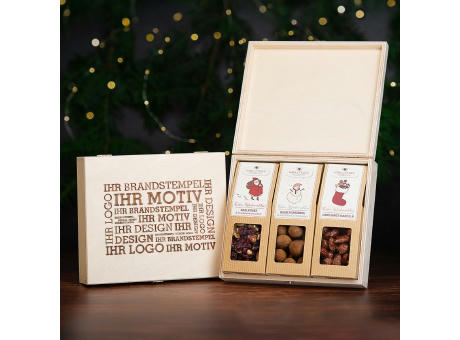 Product image Selektion von 3 Snacks in der Birkenholzbox bedrucken