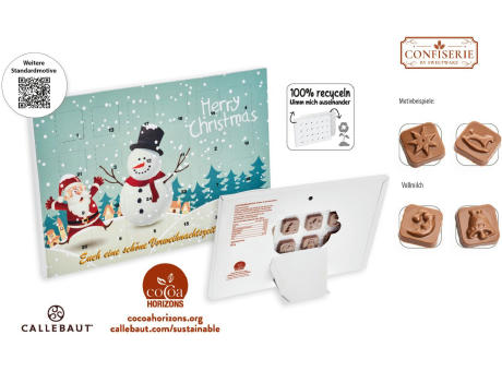 Product image Tisch Adventskalender Standardmotiv, 60 g, Inhalt: Callebaut Vollmilch Schokolade Kalender bedrucken